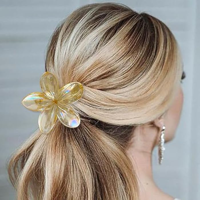 6PCS Colorful Clear Flower Claw Clips, Hawaiian Flower Hair Clips, NonSlip Strong Hold, Beach Hair Accessories for Women & Girls - Image 4